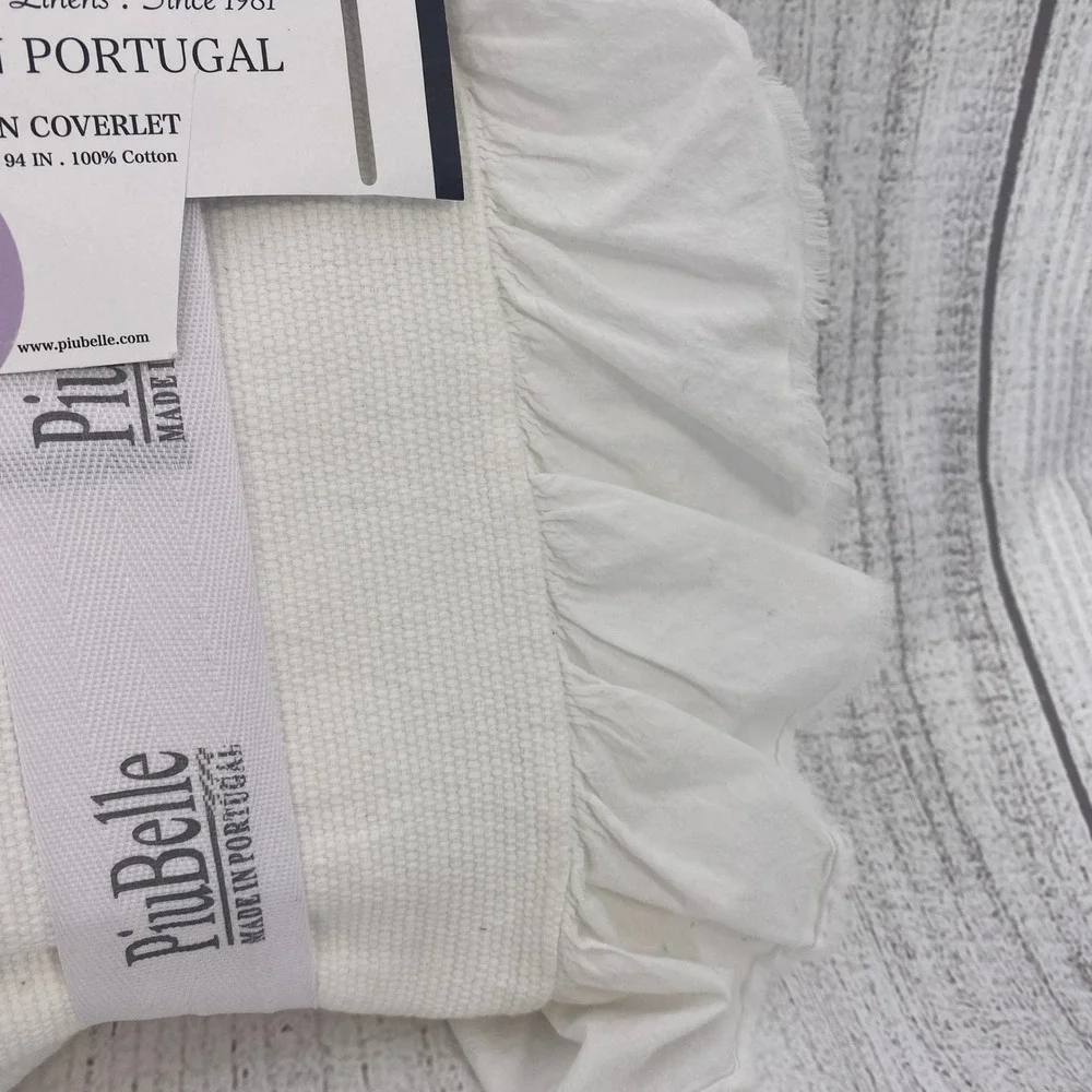 PiuBelle Queen Coverlet White 100% Cotton Ruffle Edge Bedding Portugal Cottage